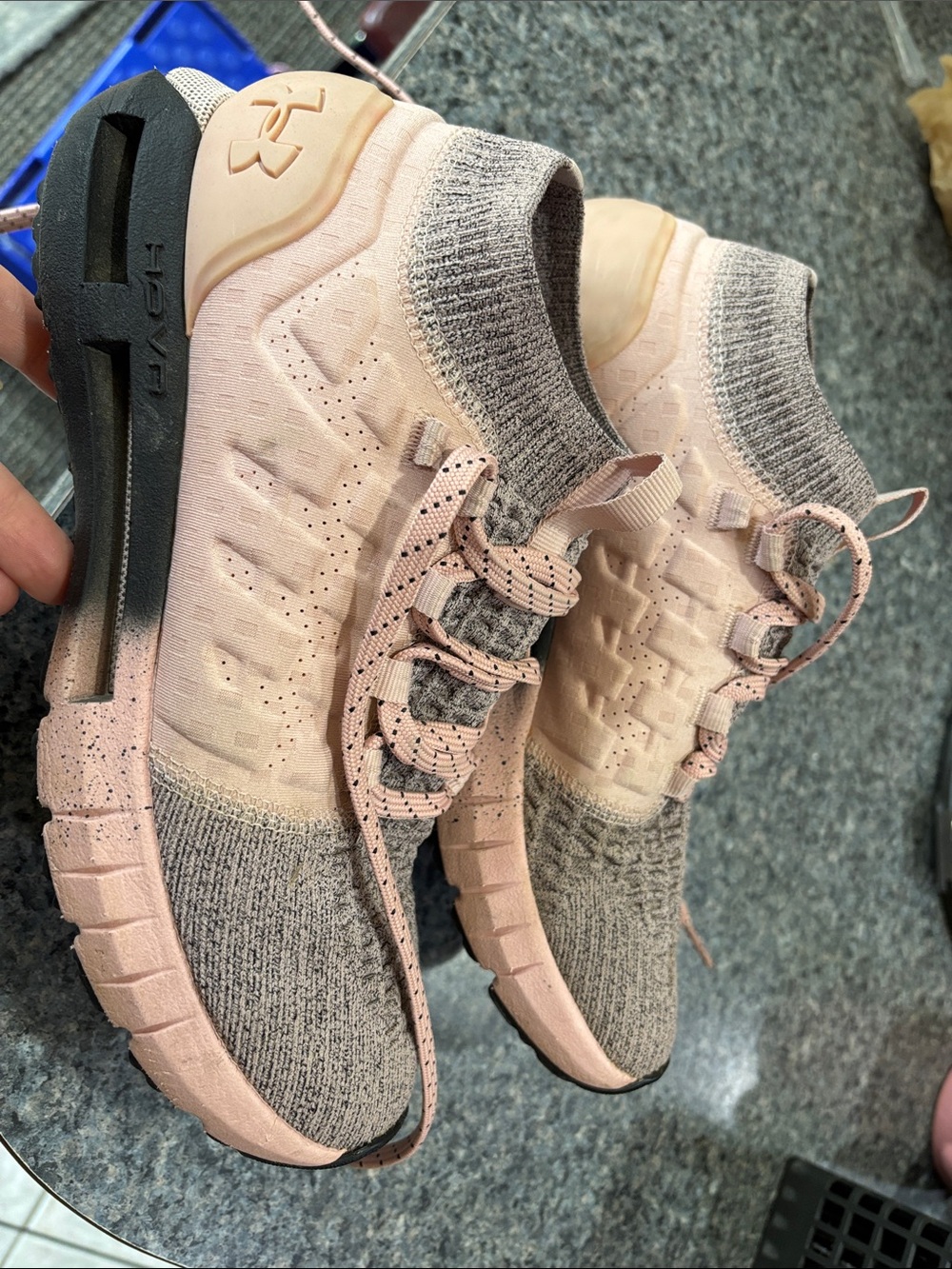 Under Armour Blush Pink and Heather Gray Knit Slip-On Trainers